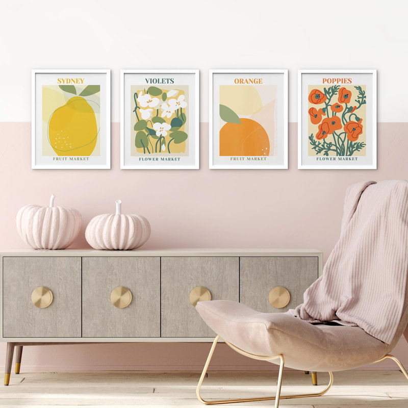 Sydney Orange Flower Poppies, impression sur papier 4 pièces, Blanc, H 14 po x l 11 po