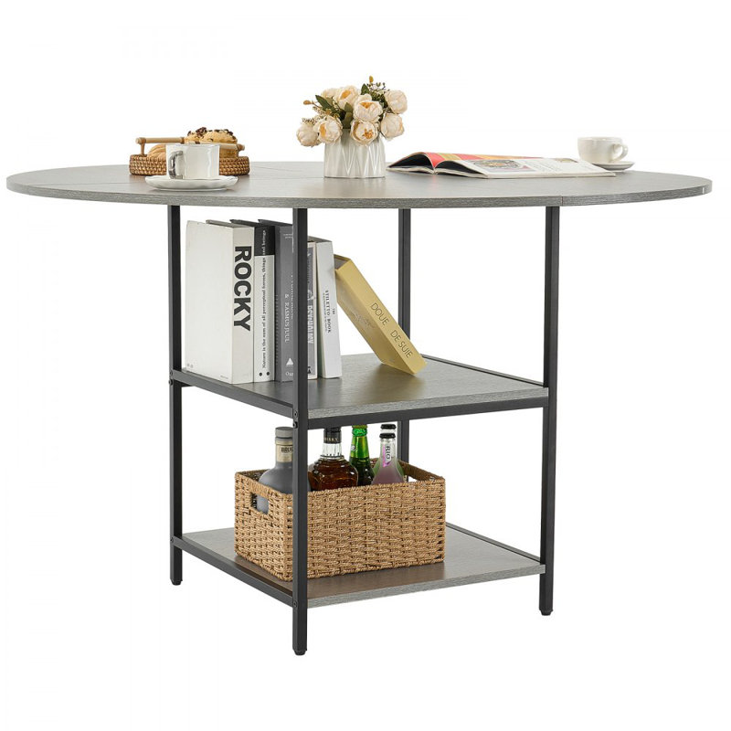 47 in Round Dining Table Wood Kitchen Table for 4-6 Person Grey (Only Table)