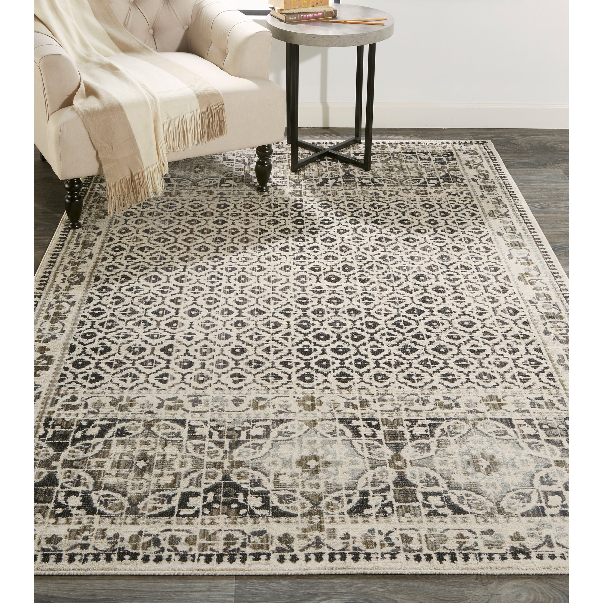 Chander Black/Ivory Rug, Rectangle 5'3" x 7'6"