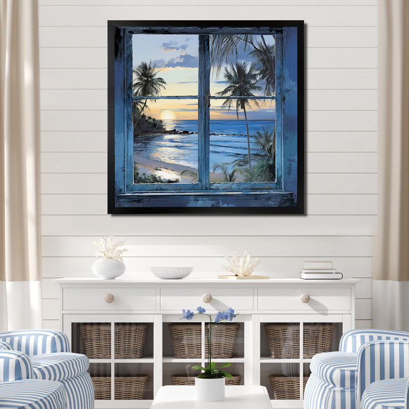 «Tranquility Beach Windows Horizon III - Coastal Windows», art mural, Noir, H 30 po x l 30 po