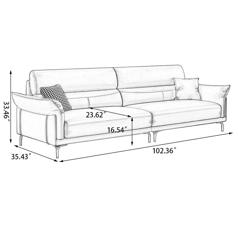 Canapé modulaire noir en cuir véritable, 33.46" H x 102.36" W x 35.43" D, Black