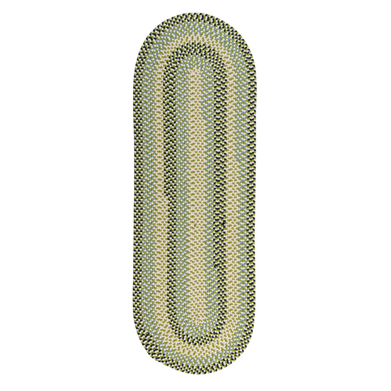 Tapis tressé vert/brun clair Carousel, Tapis de couloir ovale 2 pi x 10 pi