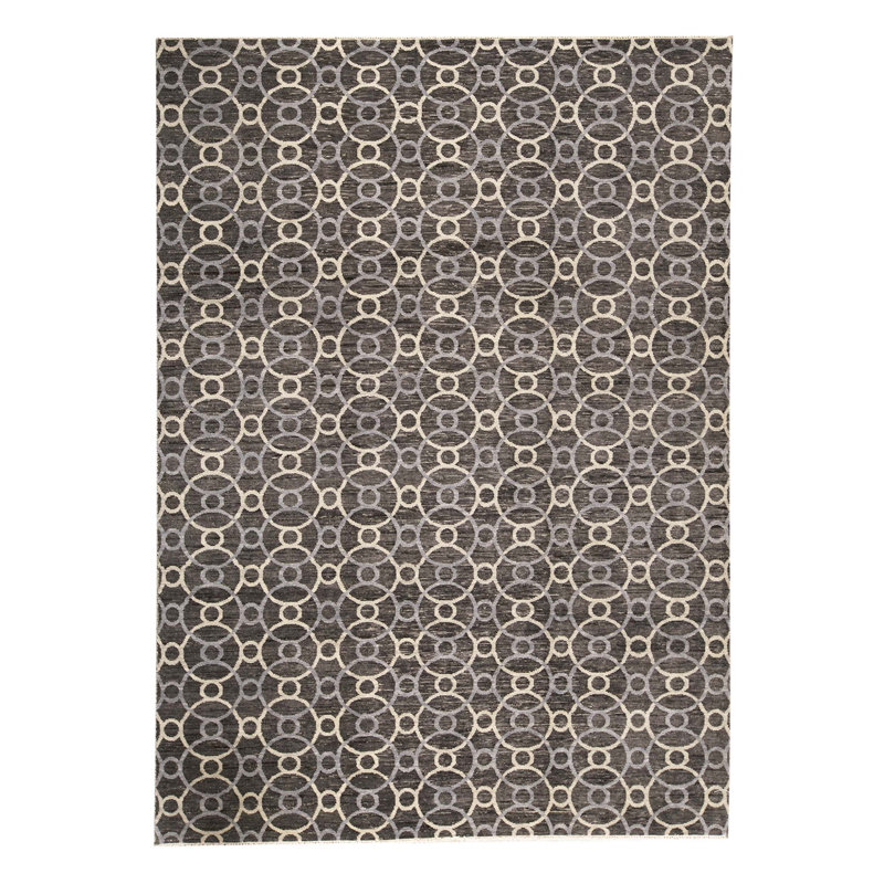 Tapis noir / ivoire noué à la main de conception unique 10 pi x 13 pi 9 po One-of-a-Kind
