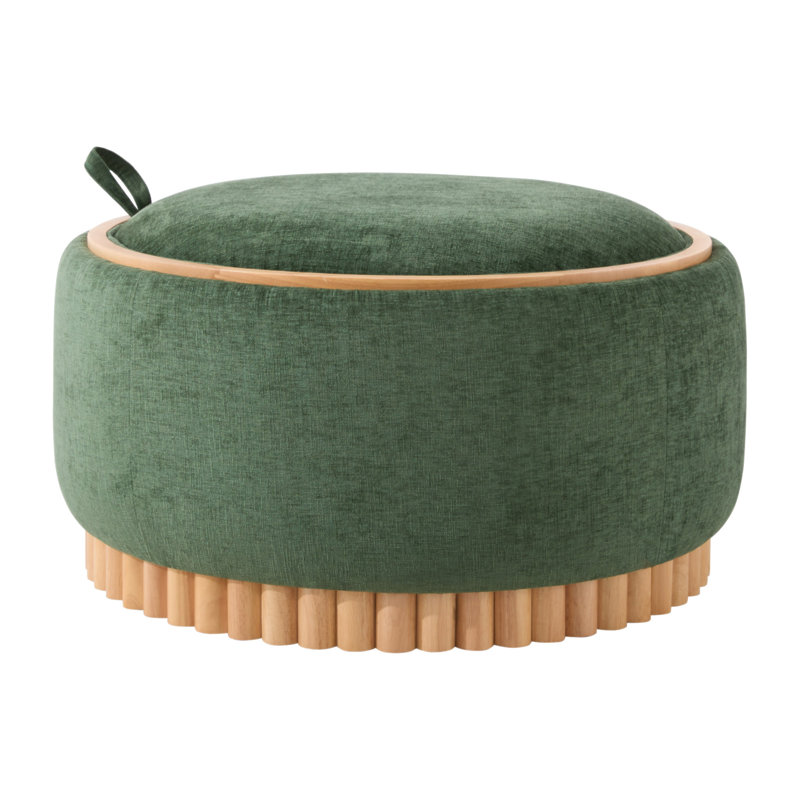 Repose-pieds de rangement rond de 29 po avec pieds en bois massif, table basse moderne avec couvercle réversible, structure en bois, repose-pieds en chenille pour le salon