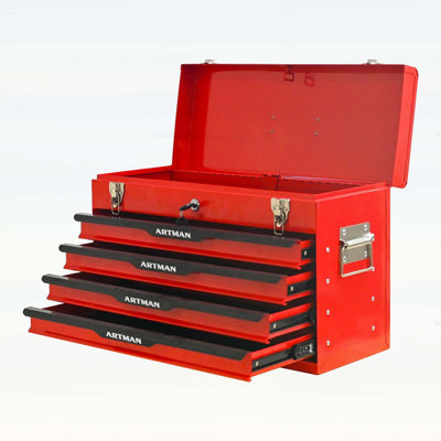 20-Inch Steel Portable Tool Box with Drawers - Secure Metal Lock and Powder-Coated Finish for Durable Tool Storage