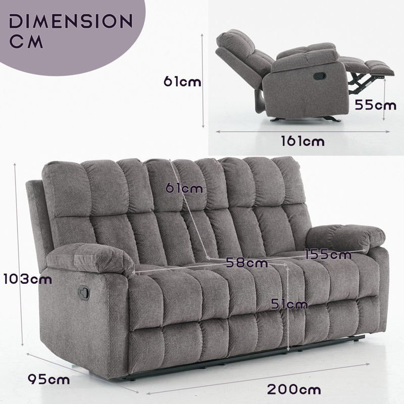 3 Seater Fabric Reclining Sofa