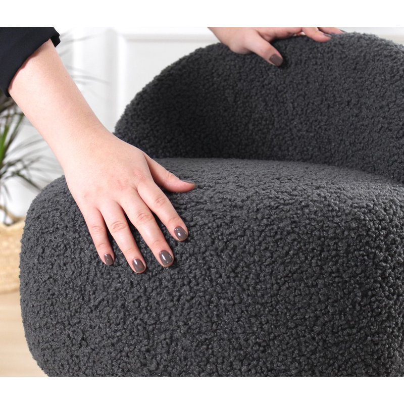 Stylish Pouffe with 100% Faux Fur, Dark Grey | Wooden Legs, 18.1 x 25.2 x 18.1 inches | 35 DNS Orthopedic Sponge for Comfort | Perfect for Bohemian, Modern, and Scandinavian Décor | Ideal for Living Room & Bedroom