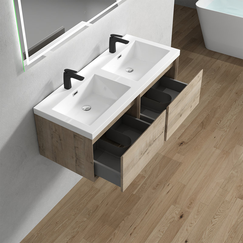 Meuble-lavabo double mural l 47 po x P 19,6 po x H 17,7 po Bella, Chêne clair