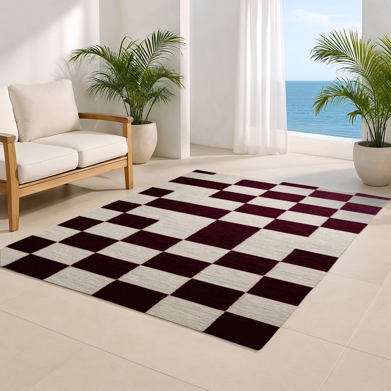 Tapis d'intérieur et d'extérieur à carreaux beige