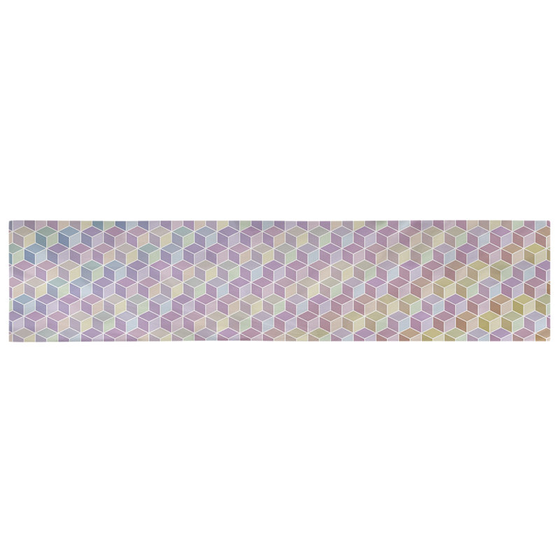 Avicia Lined Rainbow Cube Table Runner, 91.5" x 17.5", Blue/Yellow/Pink, Cotton