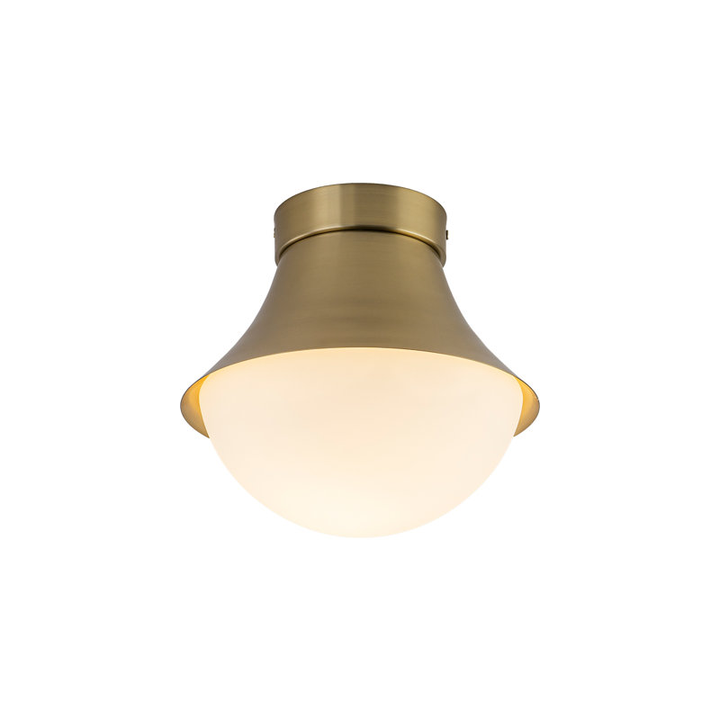 Brass Flush Mount Ceiling Light with Milk Glass Shade