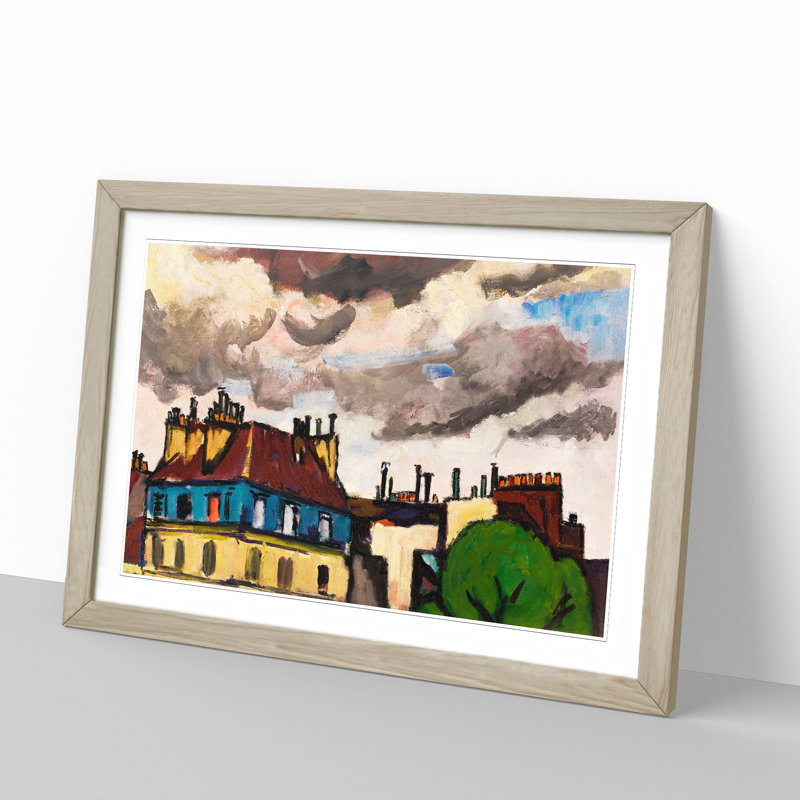 Rooftops and Clouds in Paris by Henry Lyman Sayen - Picture Frame Painting, 36cm H x 48cm W x 2cm D, Oak Framed