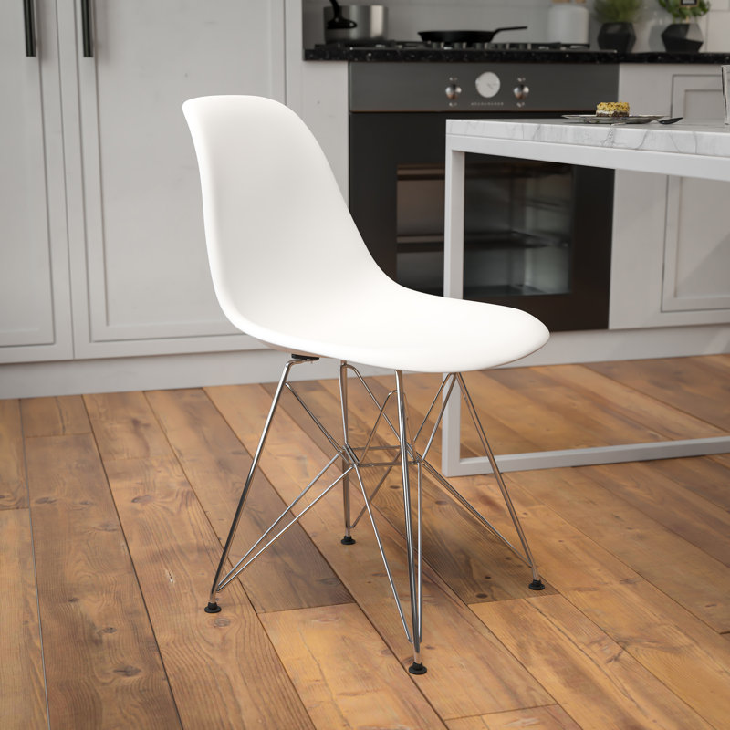 Daker Plastic Chair with Chrome Base, White