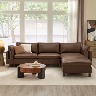 Solena 126.8" W 5-Piece Genuine Leather Modular Sofa