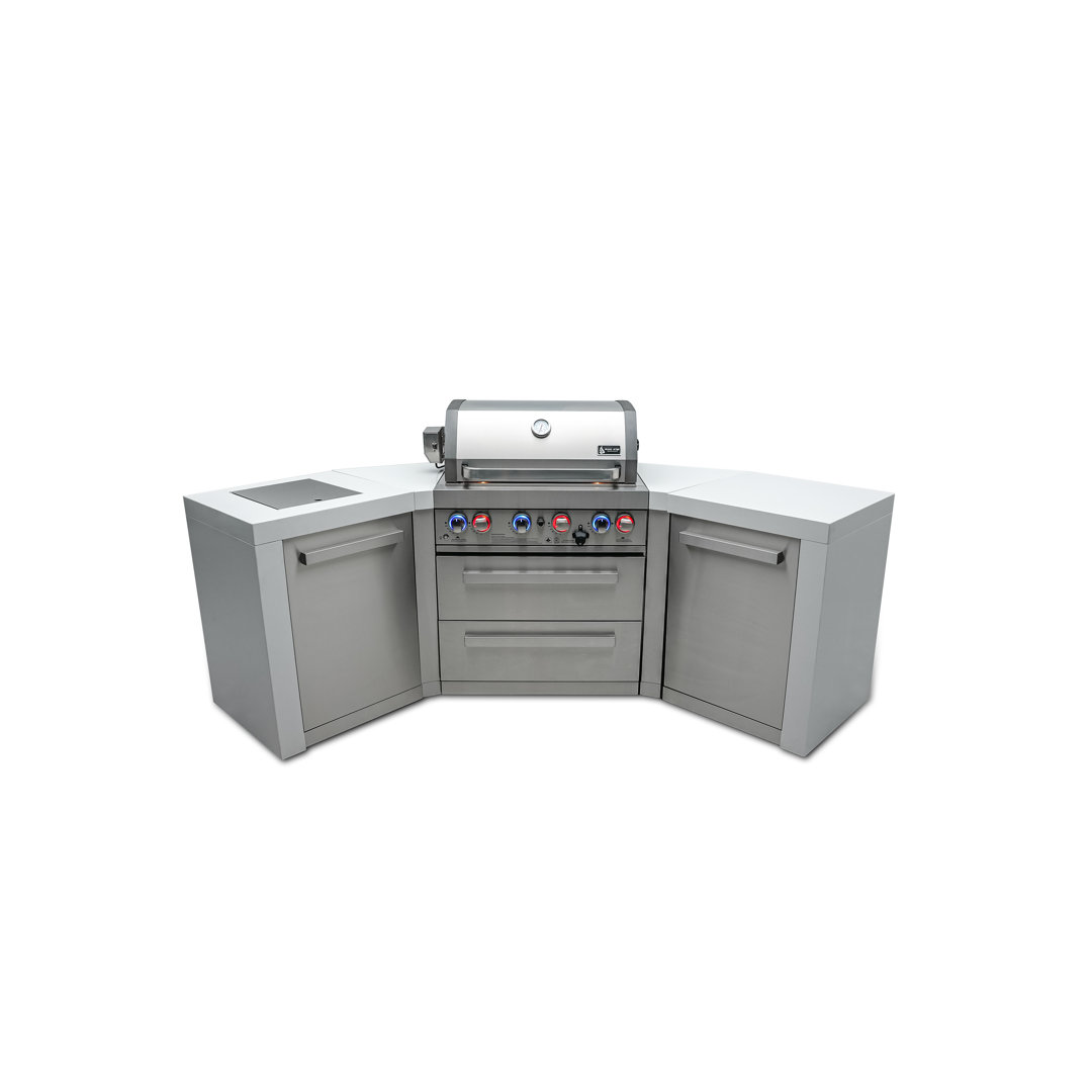 Mont Alpi MAi400-D45 32-Inch Deluxe 45-Degree 4-Burner 78000 BTU Deluxe Stainless Steel Island Outdoor Kitchen Gas Barbecue Island Grill with Ceramic Infrared Side & Rear Burners + Granite Countertops Mont Alpi