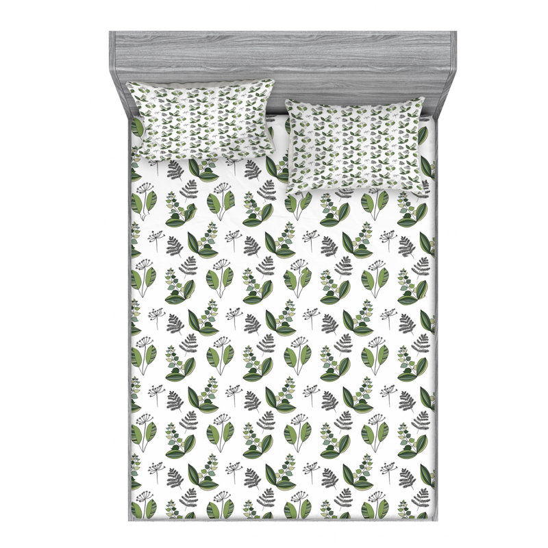Microfiber Floral Fitted Sheet, Full Fitted Sheet with 2 Pillowcases
