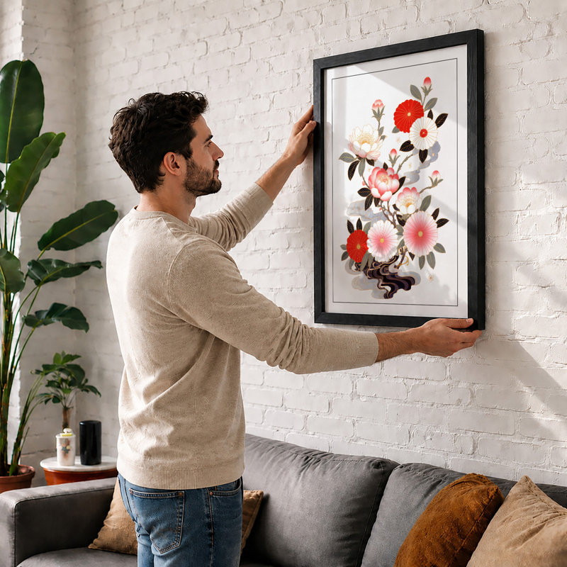 Roses And Peonies Botanical - Print, A1 - 84.1 x 59.4 cm, Black