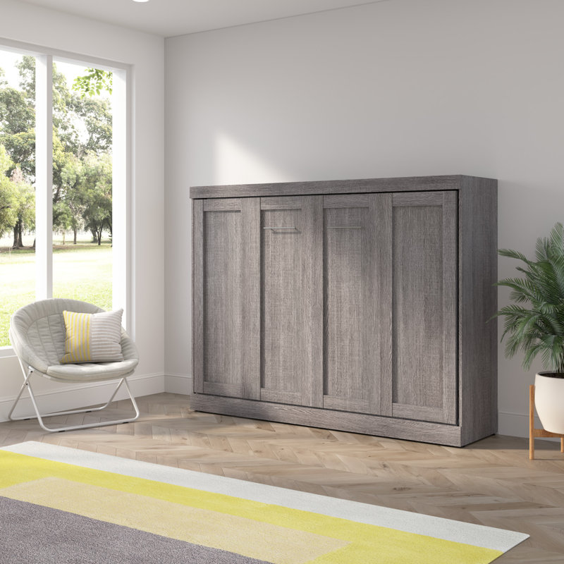 80W Full Horizontal Murphy Bed In Bark Gray, Full, Dark Gray