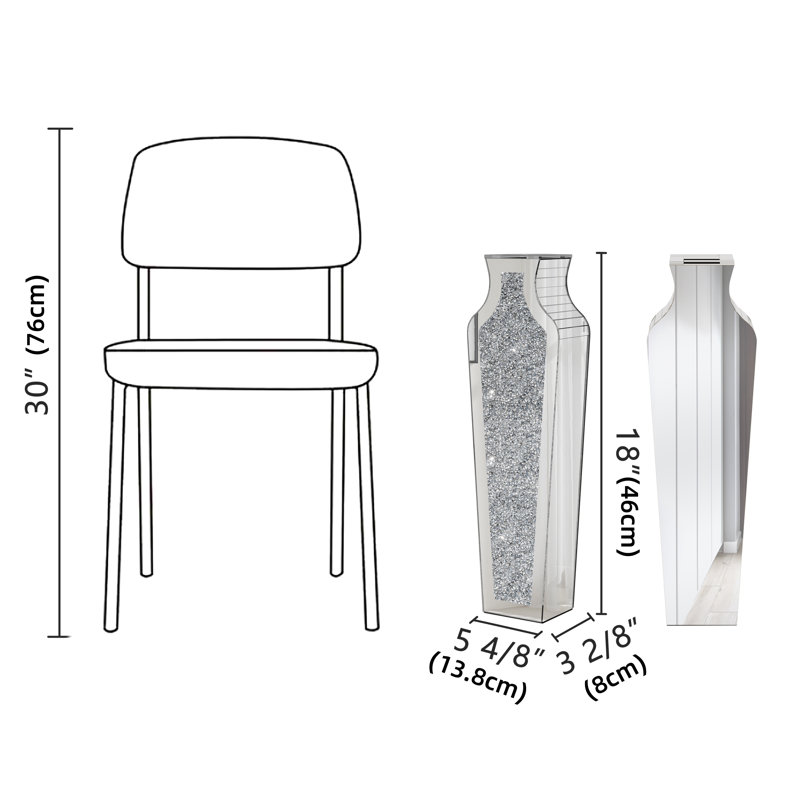 Jasmic Mirrored Glass Flower Vase Floor Vase Crystal Modern Glam Decor 109cm/91.4cm/68cm/46cm, 46cm H × 13.8cm W × 8cm D