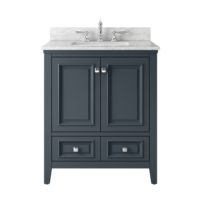 Estella Sink Bath Vanity In Steel Grey Finish With Natural Carrara Top, 30"