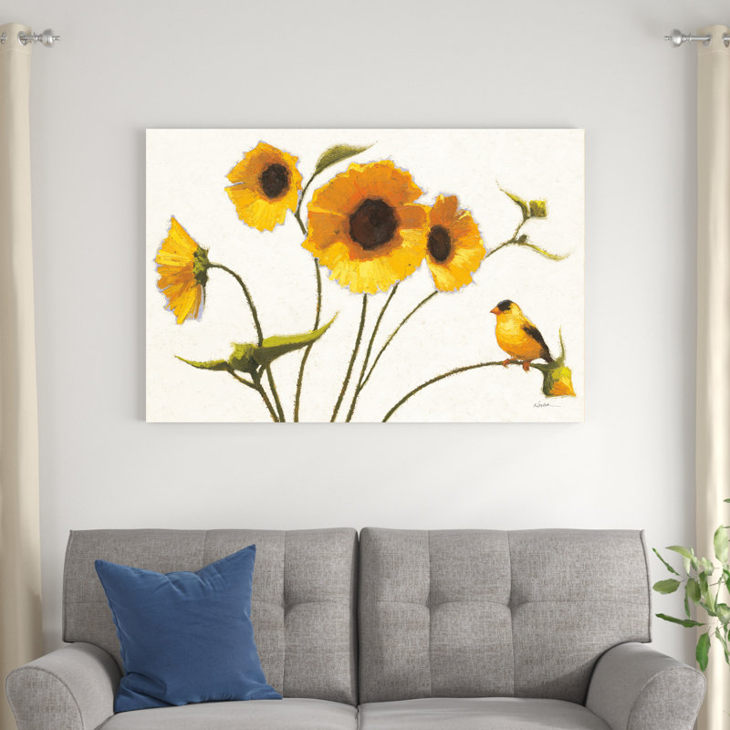Fleurs ensoleillées sur fond blanc, H 32 po x l 48 po
