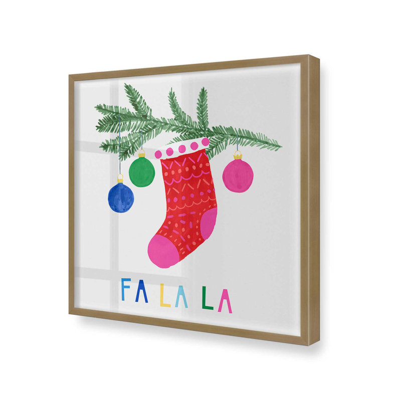 Chaussette de Noël joyeuse «I Print», H 13,75 po x l 13,75 po, Cadre simple en or brossé, bois massif