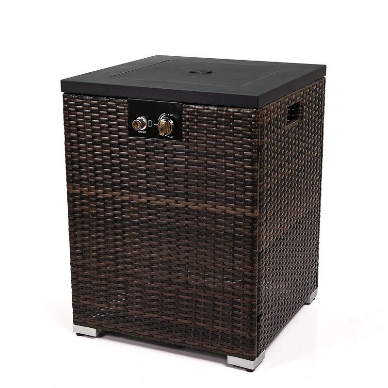 22" Propane Gas Fire Pit Table, 40000 BTU Square Steel Fire Pit With Beautiful Wicker Base For Outside Patio Deck Garden Backyard