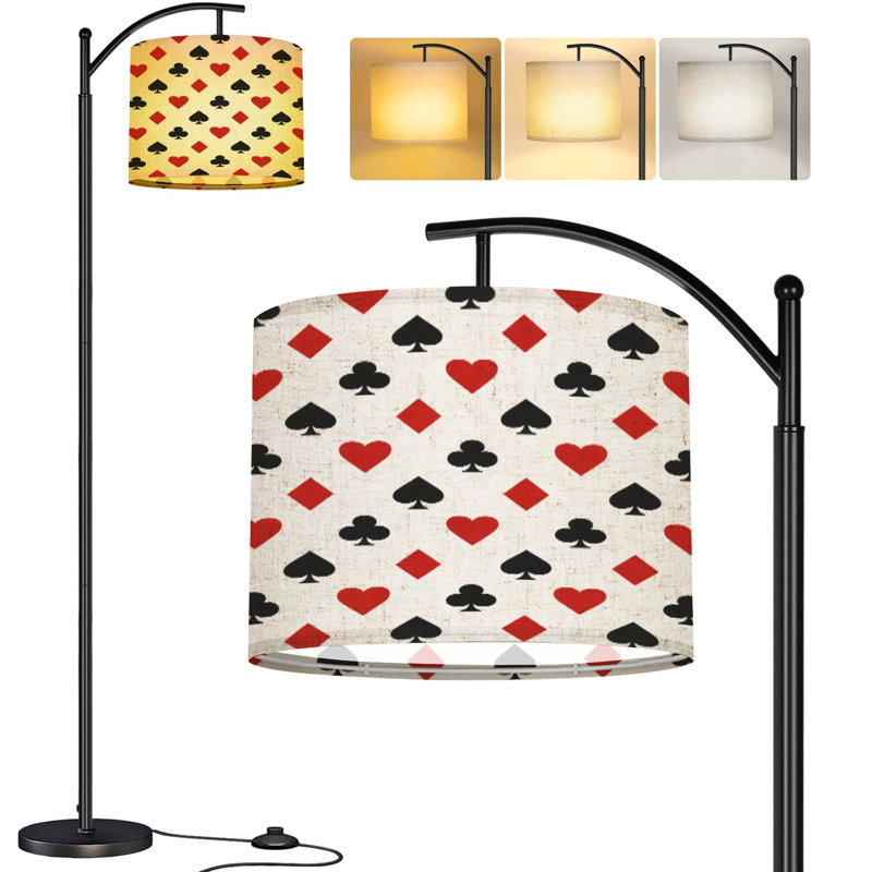  Arc Floor Lamp Little Red Black Aces Tall Modern Standing Lamp LED Adjustable Linen Lampshade 3 Color Temperatures