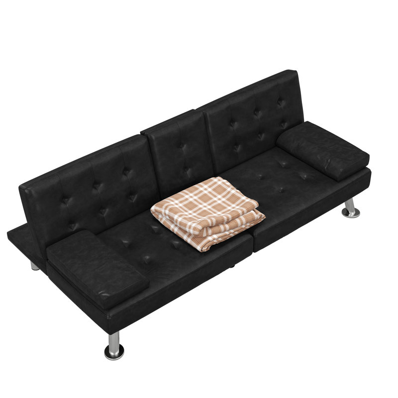 Ebern Designs Convertible Futon Sofa Bed Faux Leather Upholstered ...