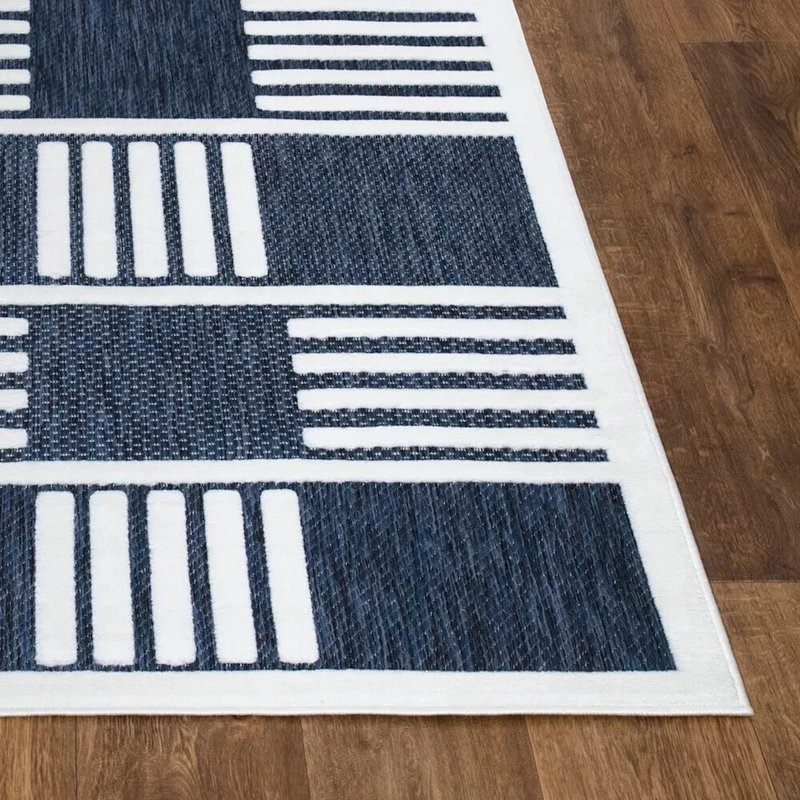 Modern Non-Slip Area Rugs – Blue Cream – Living Room, Hallway Runner, Kitchen & Door Mat – Multiple Sizes