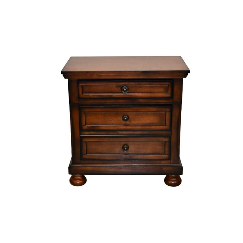 Table de chevet 3 pièces en noyer foncé avec tiroir caché pour porte-bijoux