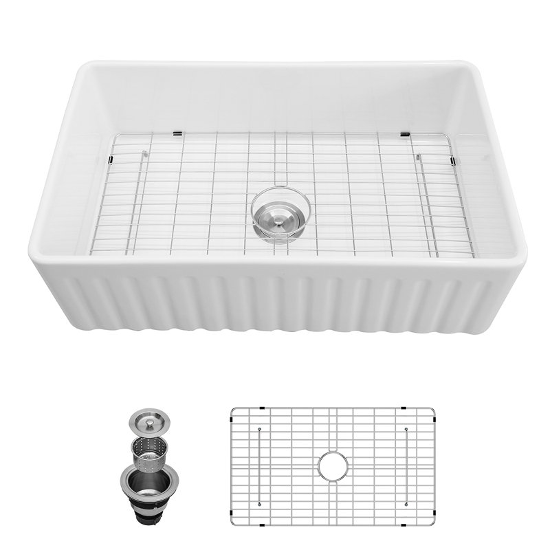 White Farmhouse Sink - 36 Inch White Ceramic Single Bowl Farm Kitchen Sink