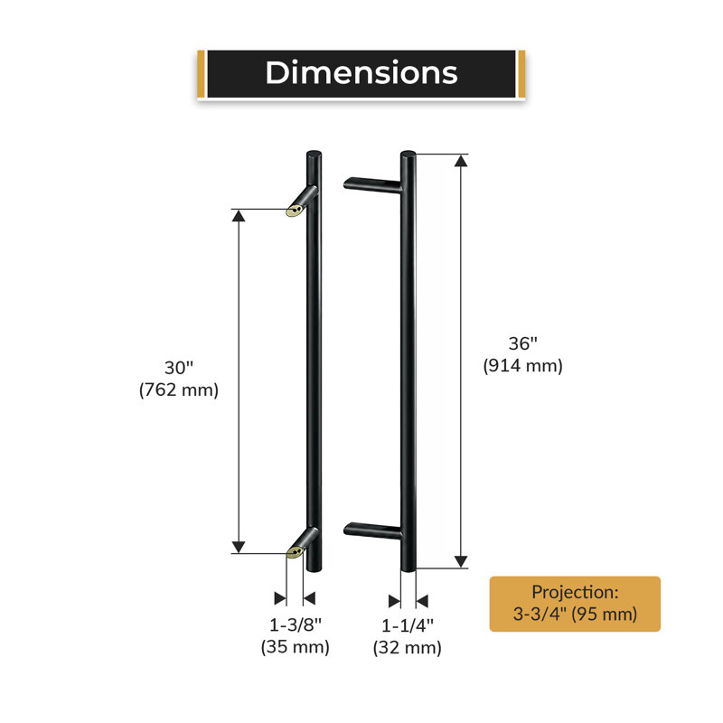 Deltana SSPORBB36U19 36" BACK-TO-BACK ROUND OFFSET PULLS in Paint Black