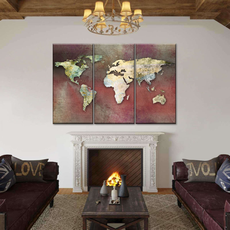 «Dreamers World Map», reproduction sur toile, H 36 po x l 57 po x P 1,25 po
