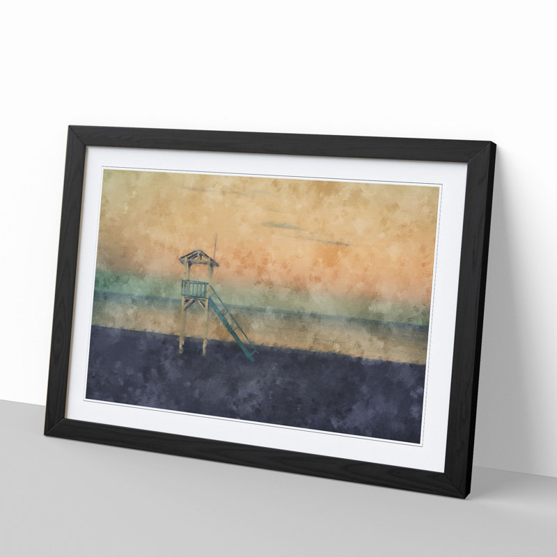 Beach Lifeguard Tower - Picture Frame Painting, 27cm H x 36cm W x 2cm D, Black Framed