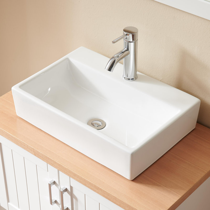 20.6" Square Ceramic Vessel Sink, Premium White Above-Counter Basin | Gift Idea