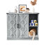 Gray Cat Litter Box Furniture, Power Outlet, Catcher, And Adjustable Shelves. Contemporary Geometric Design, Fits Most Automatic Boxes, Door Hooks For Pet Accessories, Universal Design Smart Pattern