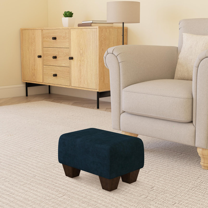 Manufactured Wood Accent Stool, Indigo Dark Blue, Mahogany Wood, Velvet