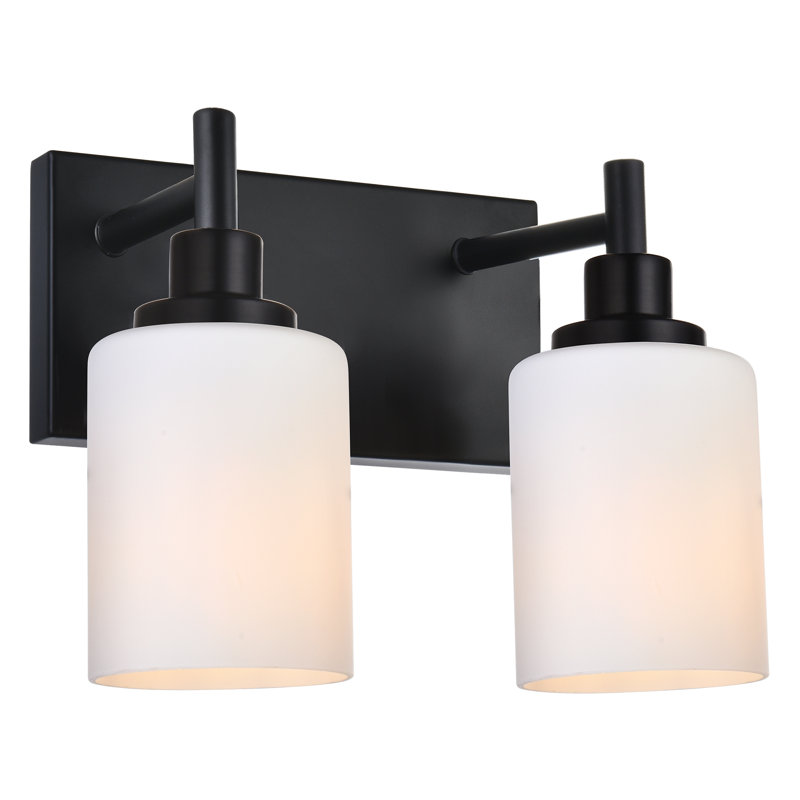 2-Light Bathroom Light Fixtures, Vanity Lights For Mirror With Milky White Glass Shade, Modern Kitchen Light Fixtures Wall Sconce Light - E26 Base - Matte Black