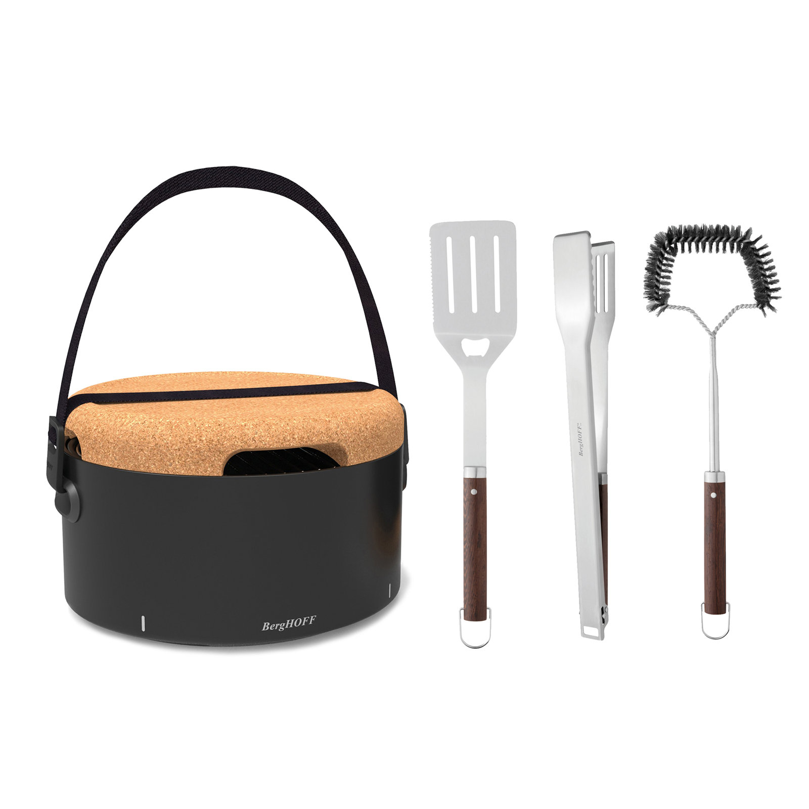 BergHOFF Tabletop with 3-Piece BBQ Tool Set, Black