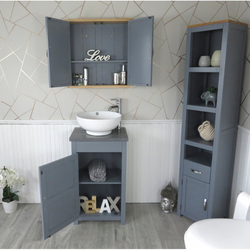 Scurlock 515mm Single Bathroom Vanity with Vessel Stone Basin, Grey Quartz, Grey