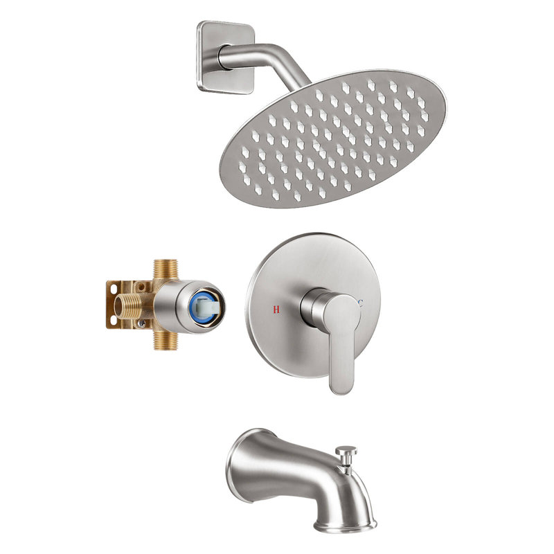 Ensemble de robinet de baignoire et douche rond à fonction simple Modern Raincan, ensemble de garniture de valve, pomme de douche à pluie