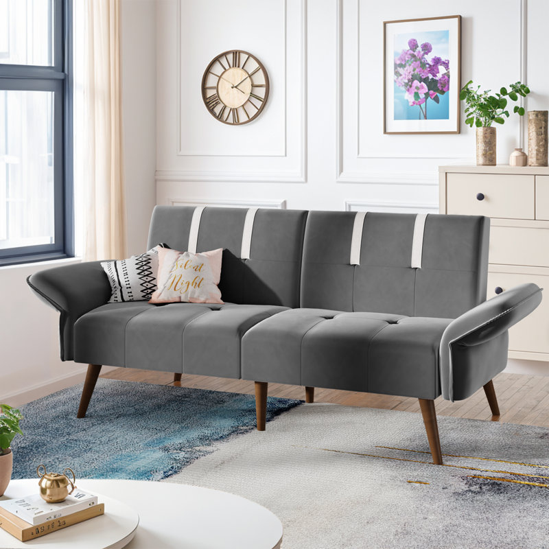 Canapé convertible en futon 69,69 po Brooksley, Velours gris foncé