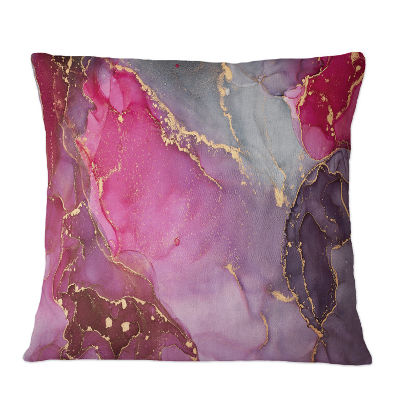 Rose et noir luxueux abstrait Art fluide III - Coussin décoratif imprimé moderne, 18 po x 18 po
