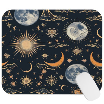 Astronomy and Space Stars and Moon II Moons Bohemian Gaming Cute Office Laptop Desk Pad Gift Mat Square Rectangle Non-Slip Mousepad