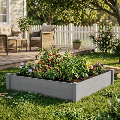 Raised Garden Bed Planter Box for Outdoor Gardening, Large Wooden Planter with Tool-Free Assembly for Vegetables, Flowers, Herbs and Fruits