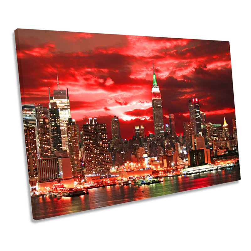 New York City Red Sunset - Wrapped Canvas Print, 30.5cm H x 45.7cm W x 2cm D