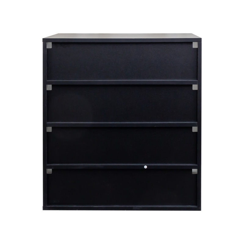 4 Tier Wooden Shoe Box With Led & Tempered Glass Door - Stackable Storage Display Case For Sneakers And -, Black