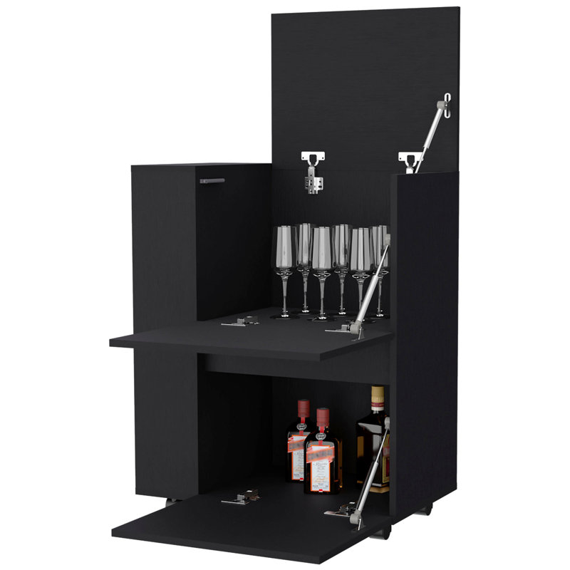 2 chariot-bar noir avec finition en bois et style de rangement pratique, Noir
