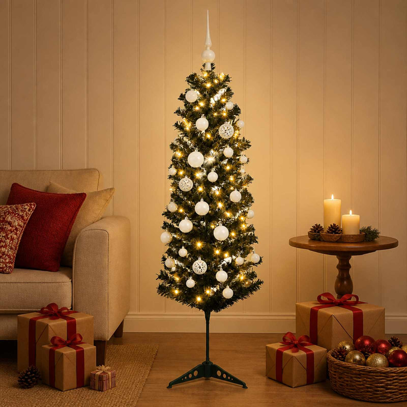 Christmas Tree, 150 cm, with LEDs & white balls